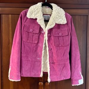 Pink Leather Jacket with Faux Fur Collar